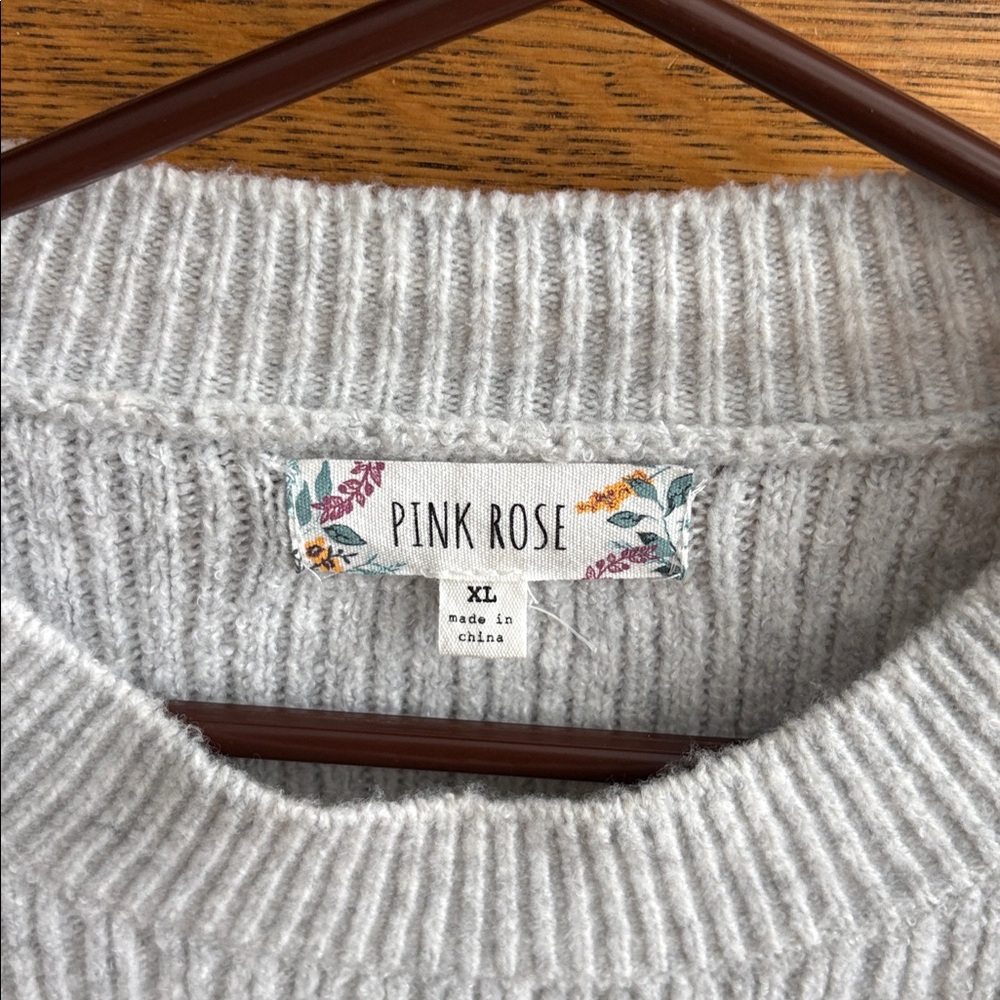Pink Rose Light Gray Ribbed Sweater - Picture 2 of 3